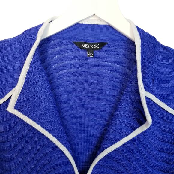 Misook Knit Jacket Cobalt Blue White Contrast Trim Pockets Size XL - Picture 3 of 9